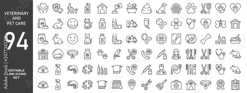 Canvastavla Set of 94 line icons related to pet, care, veterinary, vet, healthcare