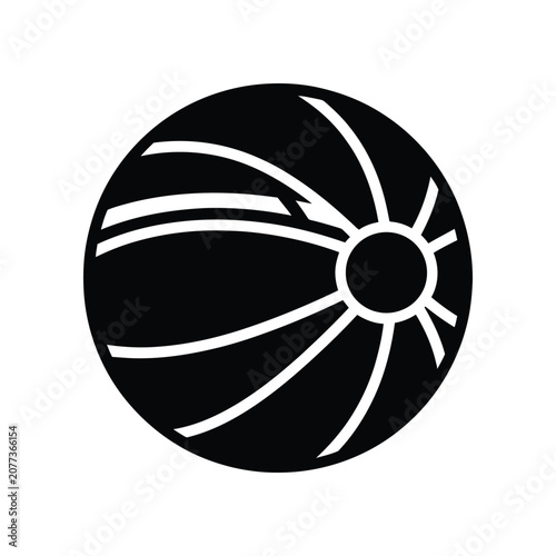 Abstract radial pattern sphere in solid black silhouette isolated on white background