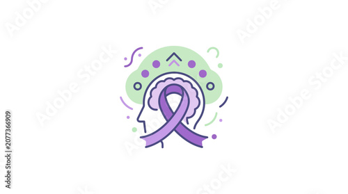 Abstract Purple Awareness Ribbon with Human Head and Question Mark Concept
