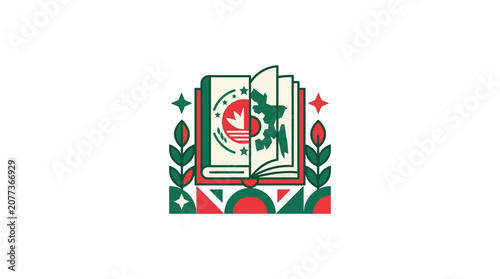 Abstract Spiritual Open Book with Dove and Decorative Leaves Illustration
