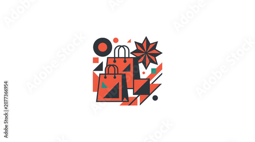 Abstract Shopping and Commerce Concept with Geometric Shapes and Bags