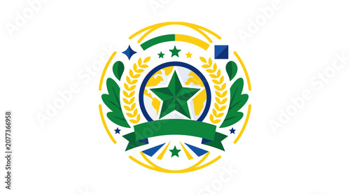 Abstract Star Emblem with Laurel Wreath and Decorative Elements