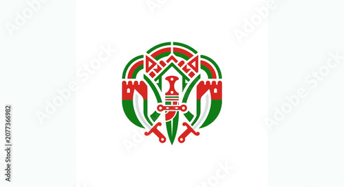 Abstract Tribal Symbol with Red and Green Geometric Elements