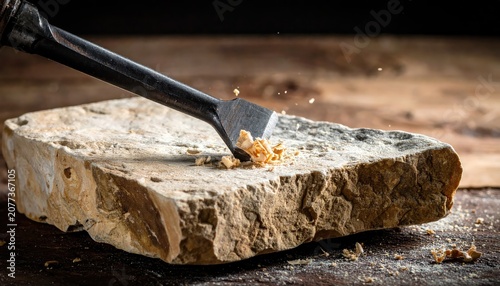 Chisel Breaking Stone Block for Construction or Sculpture