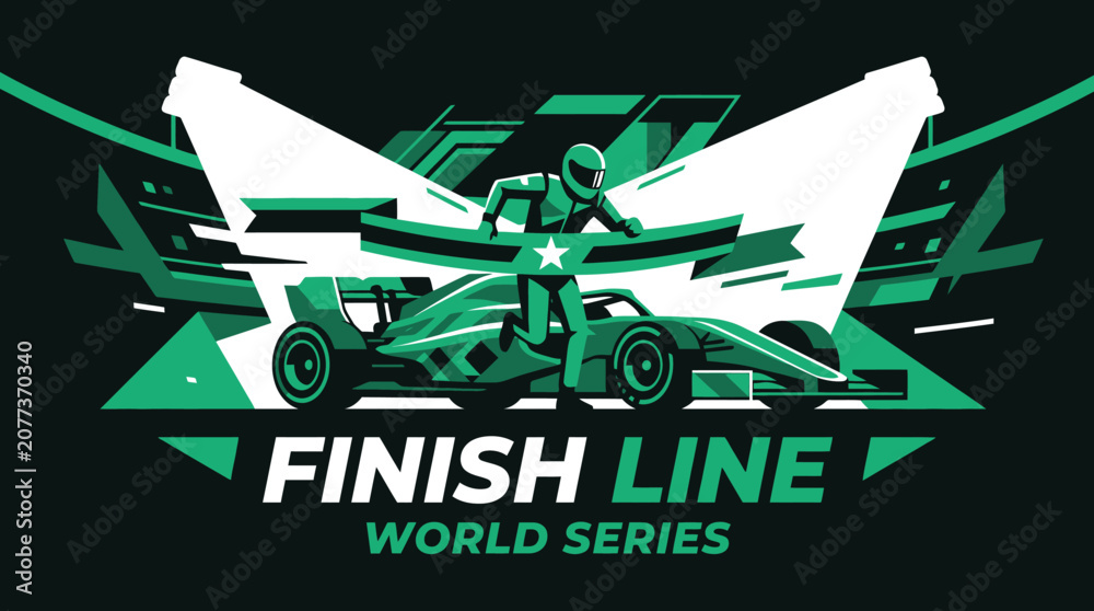 Obraz premium Futuristic Racing Champion Crossing Finish Line With Sports Car