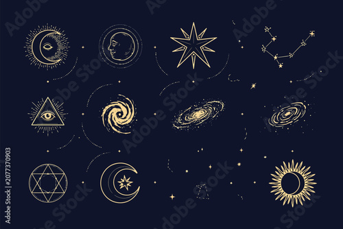 Celestial of planets, stars, comets, and galaxies in deep space