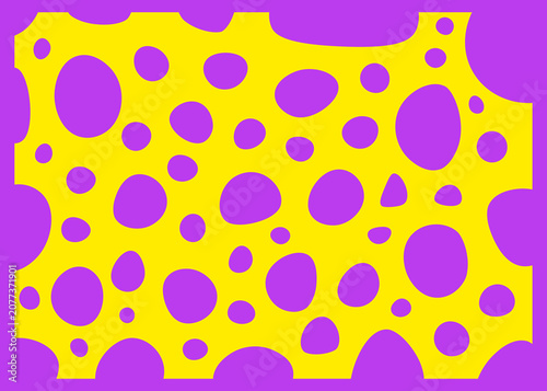 Abstract vibrant yellow cheese illustration with purple holes
