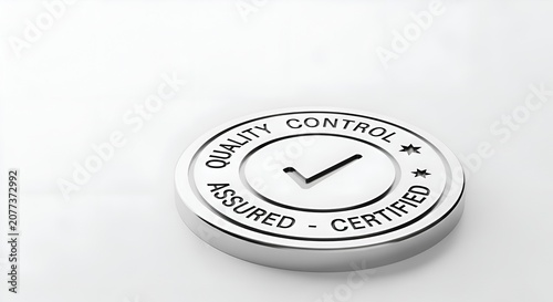 Quality Control Assurance Badge with Check Mark on White Background