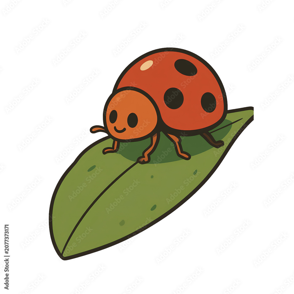 Fototapeta premium Cartoon ladybug on a leaf