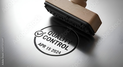 Quality Control Stamp on Metallic Surface