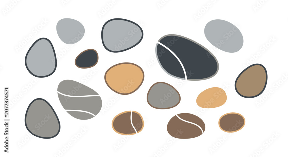 Fototapeta premium Vector pebbles, stones, rocks, gravel, earthy elements, natural textures isolated on White Background