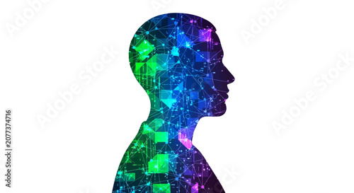Konstfotografi Multicolored human head silhouette, abstract profile, colorful nebula, glowing i