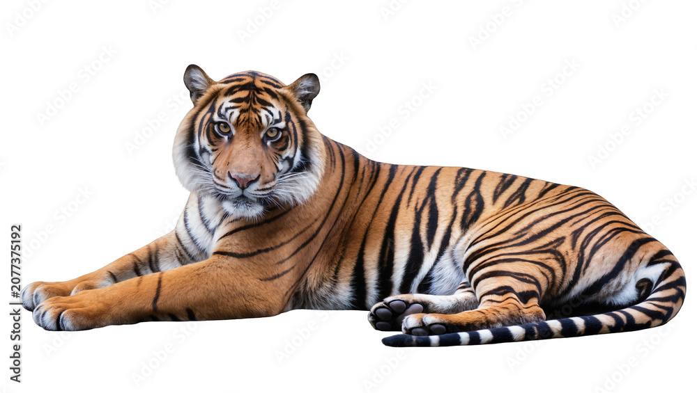 Obraz premium Tiger lying down with orange and black stripes