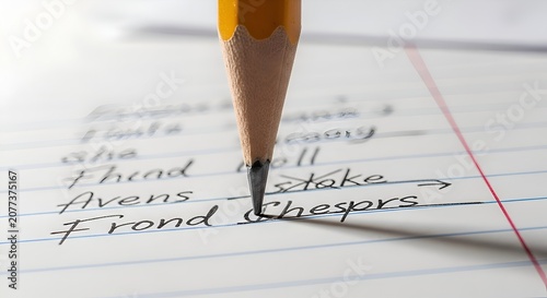 Pencil Writing on Lined Paper, Education Concept