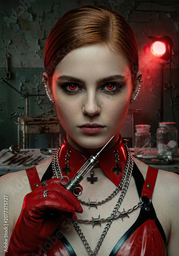 Beautiful woman cosplay as evil nurse in abandoned hospital