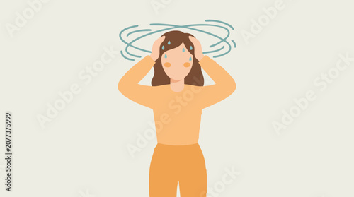 Obraz na plátně Illustration of a person experiencing dizziness, stress, or headache