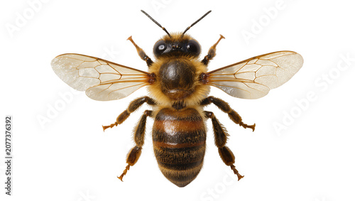 Quadro su tela Honey bee with spread wings full body view, top down perspective