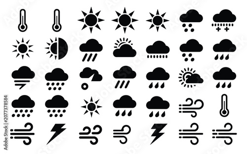 Billede på lærred Comprehensive weather and temperature icon set for meteorological forecasting and reports