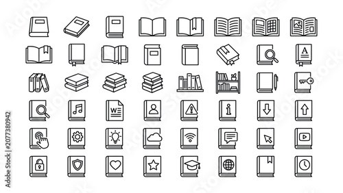 Cuadro en lienzo Comprehensive book and reading outline icon set for education knowledge learning