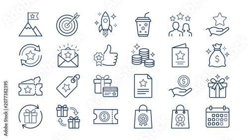 Konstfotografi Loyalty program reward and bonus achievement modern outline icon set for custome