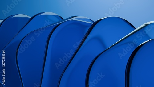 Abstract blue glass squares with rounded corners. Neon light. Modern wallpaper 3D Illustration