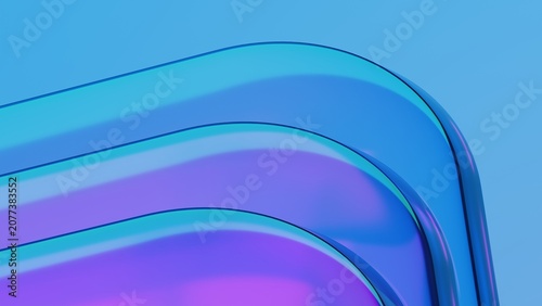 Abstract blue glass squares with rounded corners. Neon light. Modern wallpaper 3D Illustration