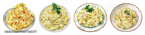 Foto Italian pasta dishes featuring creamy fettuccine and tagliatelle preparations wi