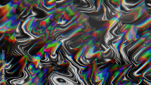 Foto Holographic glitch texture background, abstract iridescent metallic foil waves,