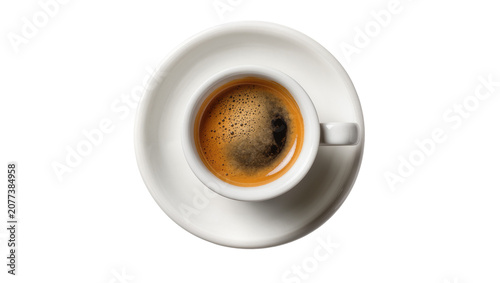 Obraz na płótnie Espresso coffee in white cup with crema on saucer