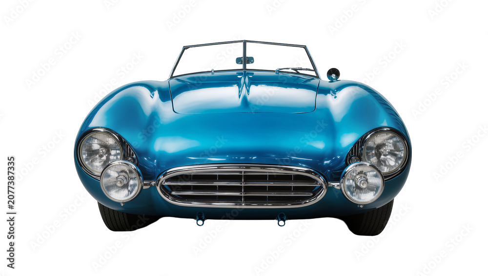 Obraz premium Classic blue convertible sports car front view