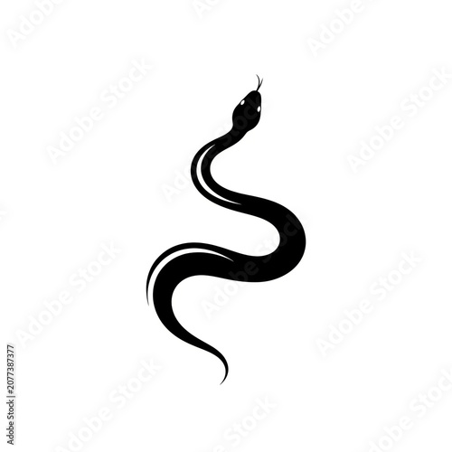 Black Silhouette of Small Curving Snake in Natural Crawling Pose, Simple Serpent Reptile Illustration, Minimalist Snake Icon Tattoo Vector Design Art