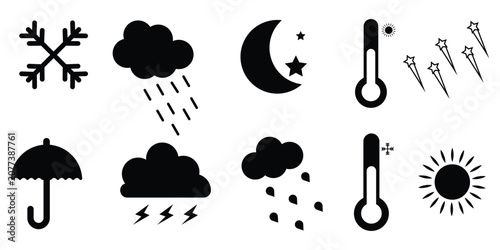 Bild auf Leinwand Weather solid icons for forecast and meteorology featuring vector design