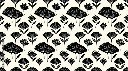 Black floral pattern on white background