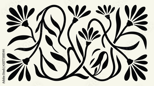 Black floral pattern on white background