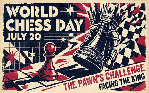 Photos Comic-style propaganda poster for World Chess Day on July 20, titled The Pawn's Challenge