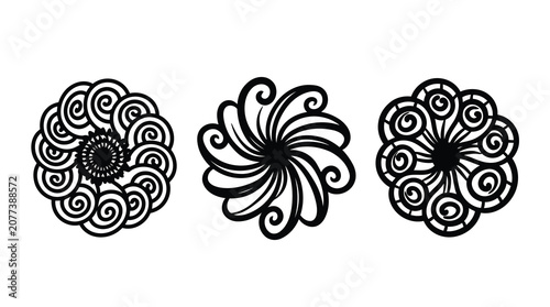 Black floral patterns isolated on white