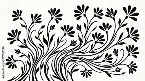 Black floral pattern with flowers and leaves