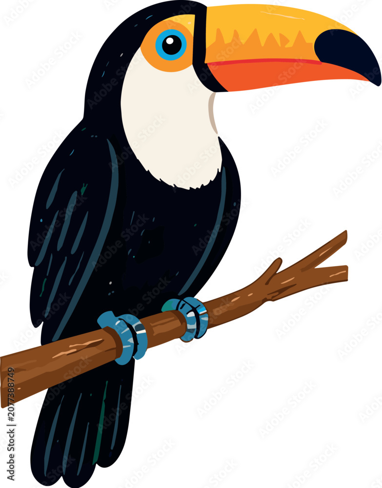 Fototapeta premium Colorful toucan with a large beak perched on a tree branch
