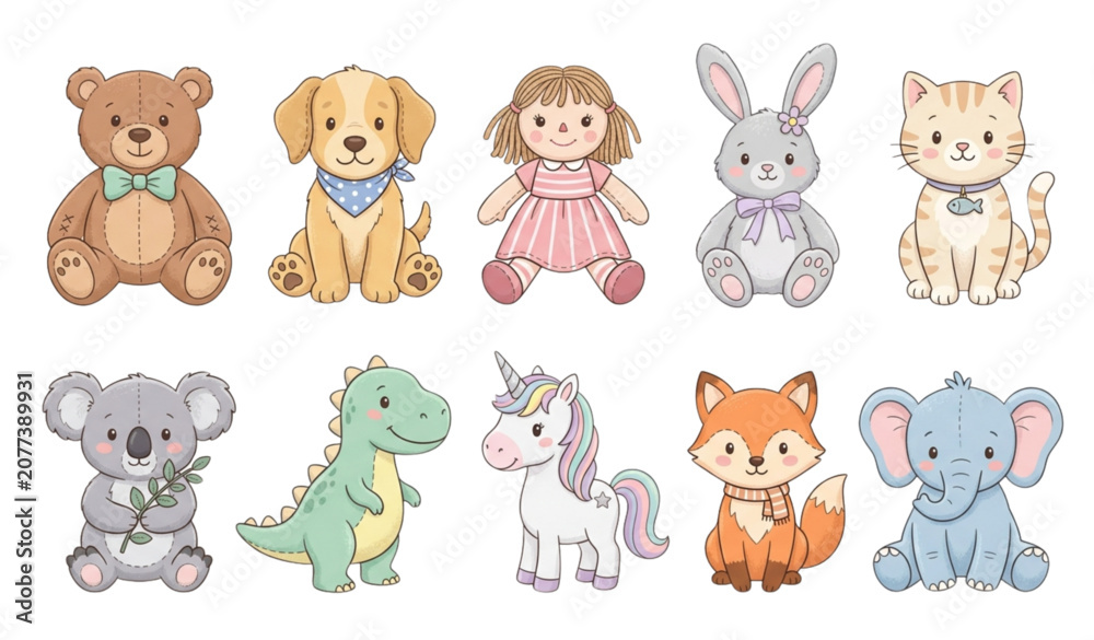 Fototapeta premium Cute cartoon animals and a little girl