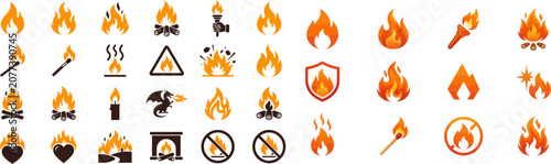 Foto A collection of various fire icons and symbols are displayed.