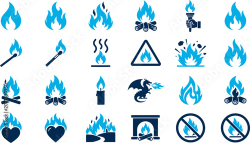 Bild auf Leinwand Graphic illustration of various fire and flame icons are shown
