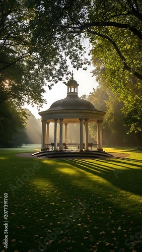 Serene garden pathway leading to a white gazebo.