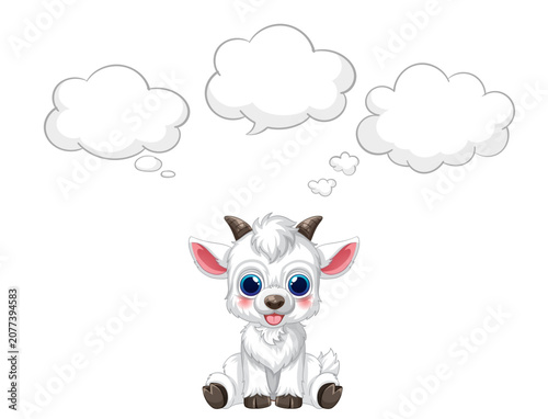 Cute Cartoon Goat Character with Empty Thought Bubbles Vector Illustration
