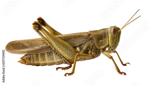 Quadro su tela Green grasshopper insect with brown wings and segmented body