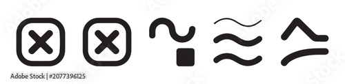 Fotografie Collection of black vector icons including crosses, question marks, and wavy lines on a transparent background