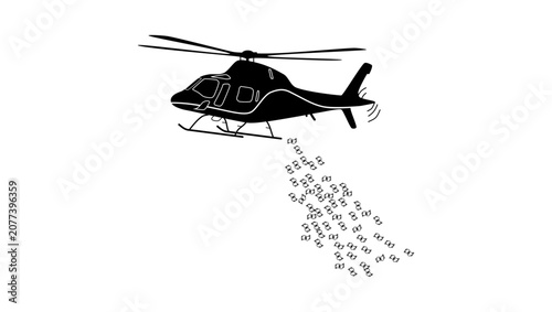 Tableau sur toile Helicopter money, black isolated vector silhouette