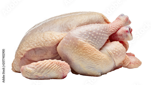 Fotografía Whole raw chicken carcass with legs and wings