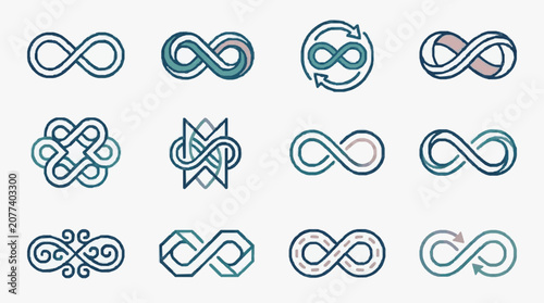 Tableau sur toile Dynamic Infographic Showcasing Various Abstract Infinity Symbols and Knot Design