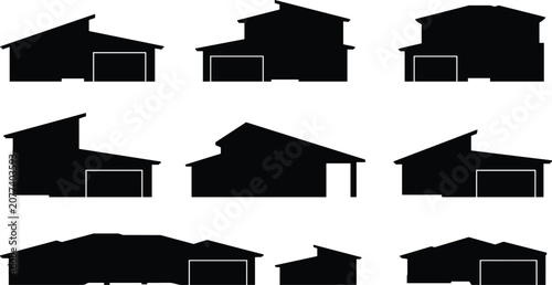 Bilde på lerret Modern House Silhouette Collection Vector Set Featuring Residential Buildings, C