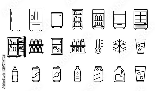 Refrigerator and Beverage Cooler Outline Icon Set EPS10
